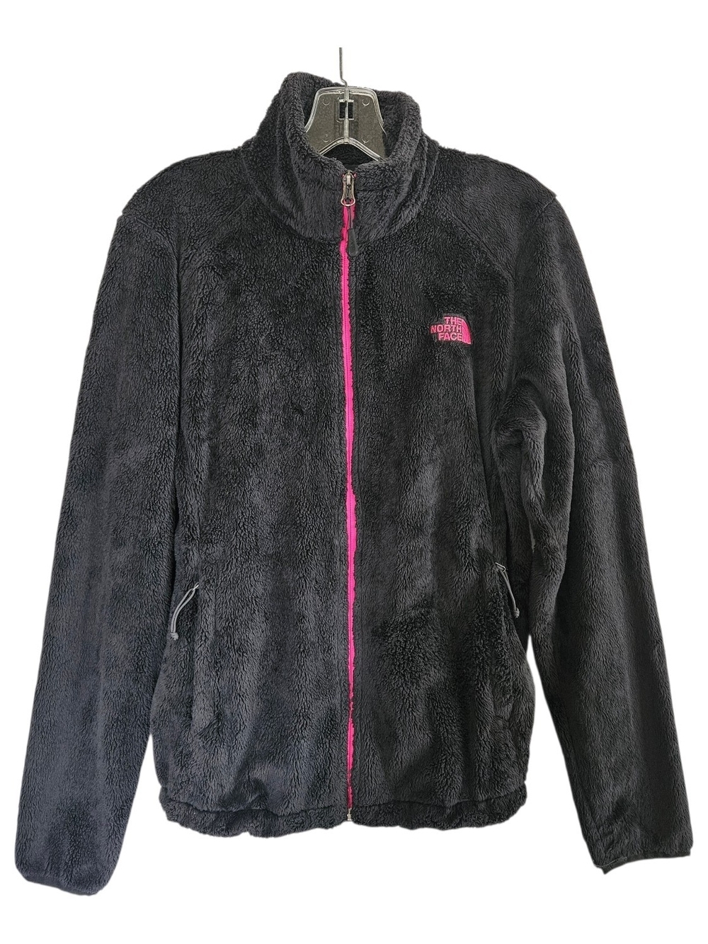 The North Face Osito Fleece Jacket Womens M Black Hot Pink Teddy Fleece Outdoor